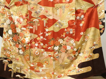 平和屋着物●豪華振袖　駒刺繍　舞蝶宝尽くし片輪車花車文　金彩　正絹　逸品　CABM3649yc