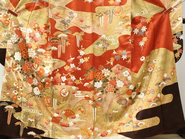 平和屋着物●豪華振袖　駒刺繍　舞蝶宝尽くし片輪車花車文　金彩　正絹　逸品　CABM3649yc