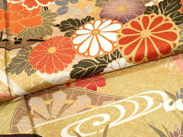 平和屋着物●豪華振袖　駒刺繍　舞蝶宝尽くし片輪車花車文　金彩　正絹　逸品　CABM3649yc