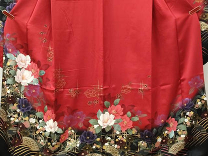 平和屋着物●豪華振袖　地紙牡丹花文　暈し染め　金彩　正絹　逸品　CABM3651yc