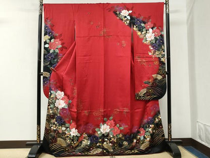 平和屋着物●豪華振袖　地紙牡丹花文　暈し染め　金彩　正絹　逸品　CABM3651yc
