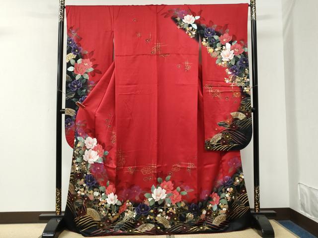 平和屋着物●豪華振袖　地紙牡丹花文　暈し染め　金彩　正絹　逸品　CABM3651yc