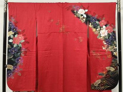 平和屋着物●豪華振袖　地紙牡丹花文　暈し染め　金彩　正絹　逸品　CABM3651yc