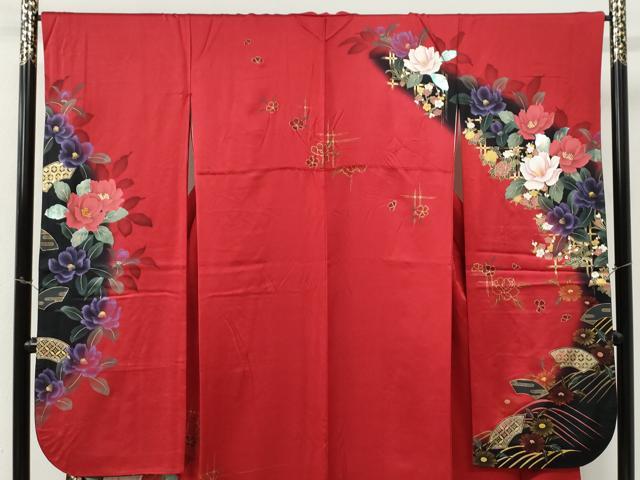 平和屋着物●豪華振袖　地紙牡丹花文　暈し染め　金彩　正絹　逸品　CABM3651yc