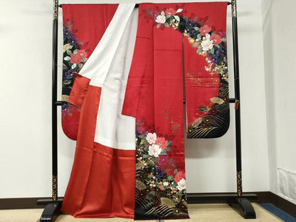 平和屋着物●豪華振袖　地紙牡丹花文　暈し染め　金彩　正絹　逸品　CABM3651yc