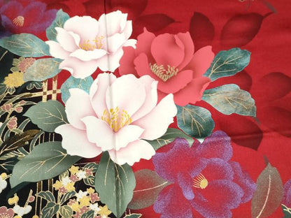 平和屋着物●豪華振袖　地紙牡丹花文　暈し染め　金彩　正絹　逸品　CABM3651yc