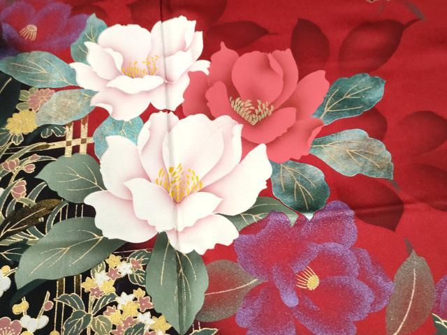 平和屋着物●豪華振袖　地紙牡丹花文　暈し染め　金彩　正絹　逸品　CABM3651yc