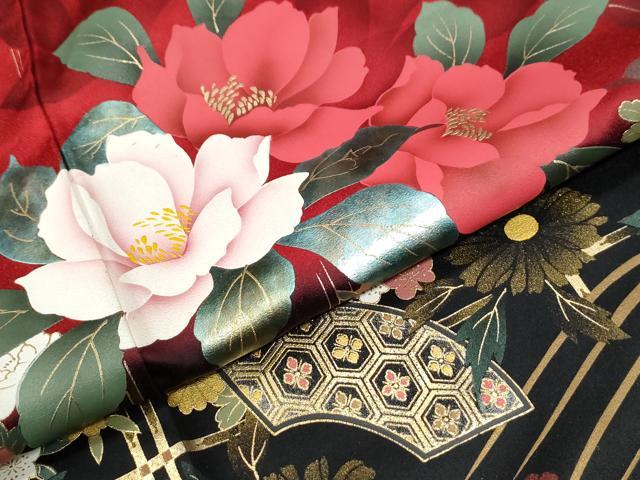 平和屋着物●豪華振袖　地紙牡丹花文　暈し染め　金彩　正絹　逸品　CABM3651yc