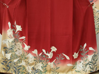 平和屋着物●豪華振袖　駒刺繍　百合　暈し染め　金彩　正絹　逸品　CABM3659yc