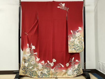 平和屋着物●豪華振袖　駒刺繍　百合　暈し染め　金彩　正絹　逸品　CABM3659yc