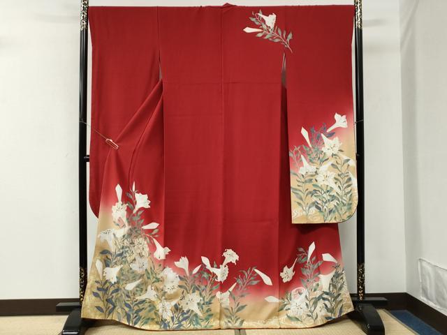 平和屋着物●豪華振袖　駒刺繍　百合　暈し染め　金彩　正絹　逸品　CABM3659yc