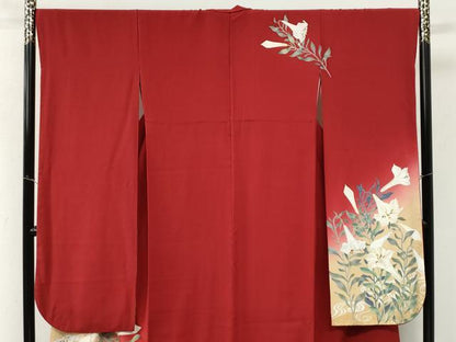 平和屋着物●豪華振袖　駒刺繍　百合　暈し染め　金彩　正絹　逸品　CABM3659yc
