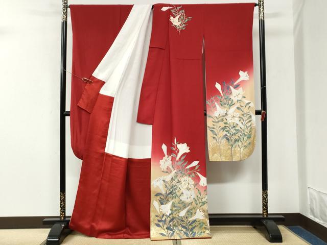 平和屋着物●豪華振袖　駒刺繍　百合　暈し染め　金彩　正絹　逸品　CABM3659yc
