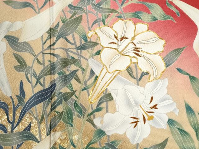 平和屋着物●豪華振袖　駒刺繍　百合　暈し染め　金彩　正絹　逸品　CABM3659yc