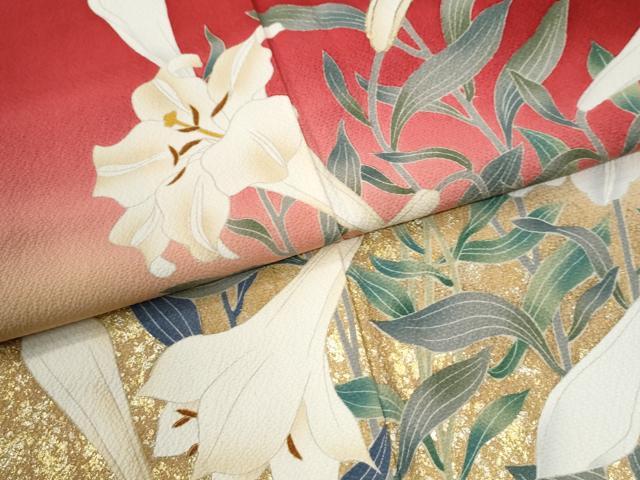 平和屋着物●豪華振袖　駒刺繍　百合　暈し染め　金彩　正絹　逸品　CABM3659yc