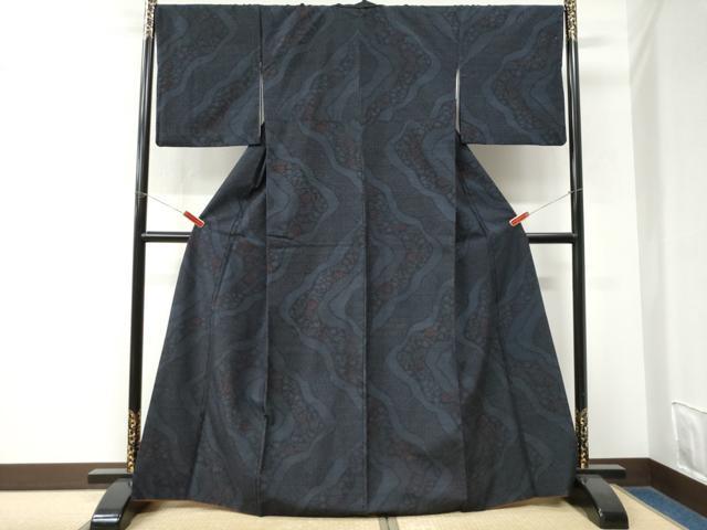 平和屋着物●結城紬　80亀甲　飛び亀甲柄　道長吉祥花文　正絹　逸品　CABM3660yc