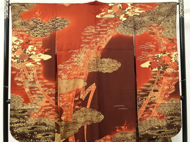 平和屋着物●豪華振袖　雲取り鬘帯松竹梅花文　暈し染め　金彩　正絹　逸品　CABM3661yc