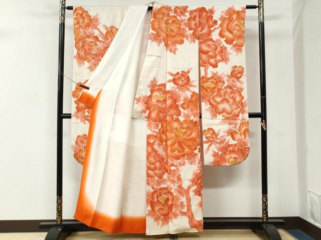平和屋着物●名門　藤娘きぬたや・総絞り　振袖　牡丹　正絹　逸品　CABM3664yc