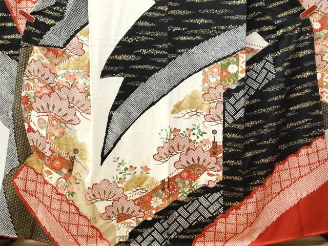 平和屋着物●豪華振袖　絞り　松吉祥花文　金彩　正絹　逸品　CABM3669yc