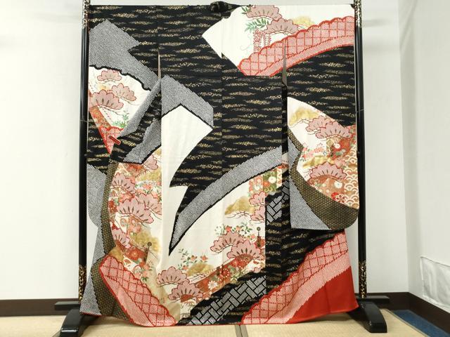 平和屋着物●豪華振袖　絞り　松吉祥花文　金彩　正絹　逸品　CABM3669yc