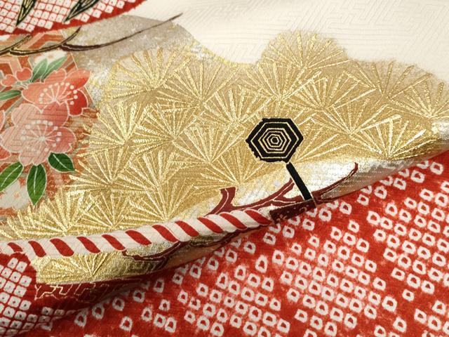 平和屋着物●豪華振袖　絞り　松吉祥花文　金彩　正絹　逸品　CABM3669yc