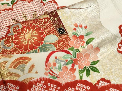 平和屋着物●豪華振袖　絞り　松吉祥花文　金彩　正絹　逸品　CABM3669yc