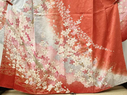 平和屋着物●豪華振袖　流水枝花文　暈し染め　金彩　正絹　逸品　CABM3670yc
