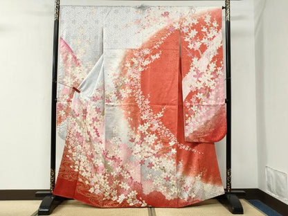 平和屋着物●豪華振袖　流水枝花文　暈し染め　金彩　正絹　逸品　CABM3670yc