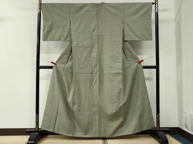 平和屋着物●本場結城紬　重要無形文化財　色無地　山葵色　正絹　逸品　CABM3679yc