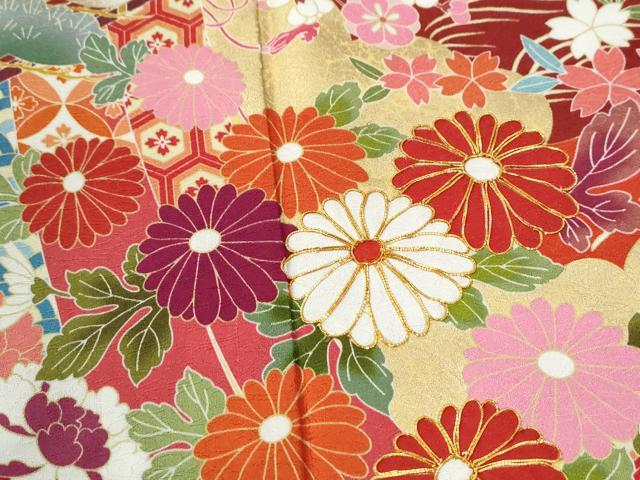 平和屋着物●豪華振袖　駒刺繍　雲取り几帳吉祥花文　金彩　正絹　逸品　CABM3690yc