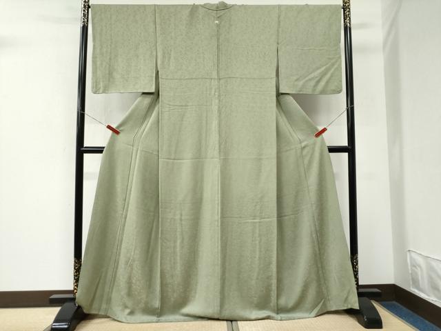 平和屋着物●上質な色無地　草花地紋　山葵色　正絹　逸品　CABM3692yc