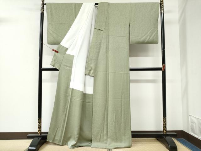 平和屋着物●上質な色無地　草花地紋　山葵色　正絹　逸品　CABM3692yc