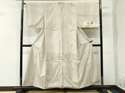 平和屋着物●上質な紬　古代糸織　縞　反端付き　正絹　逸品　CABM3696yc