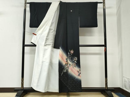 平和屋着物●染織作家　染織デザイナー　大島明　黒留袖　薔薇　金銀彩　正絹　逸品　CABM3711yc