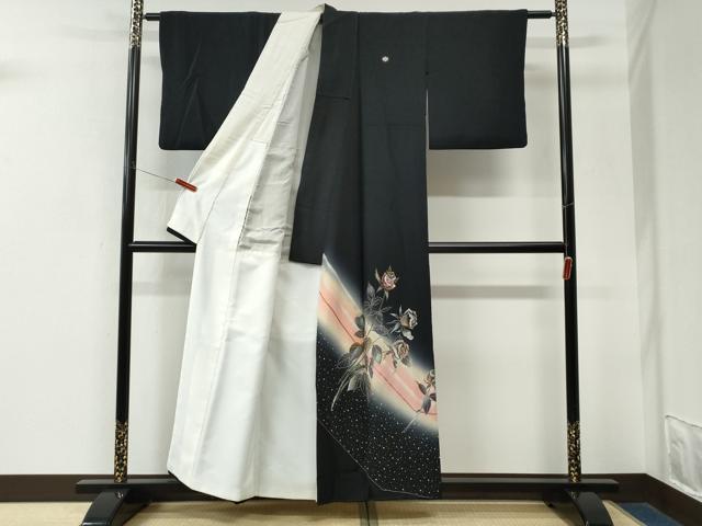 平和屋着物●染織作家　染織デザイナー　大島明　黒留袖　薔薇　金銀彩　正絹　逸品　CABM3711yc