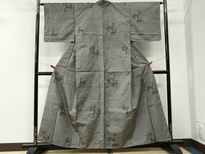 平和屋着物●上質な紬　鹿　正絹　逸品　未使用　CABM3720yc