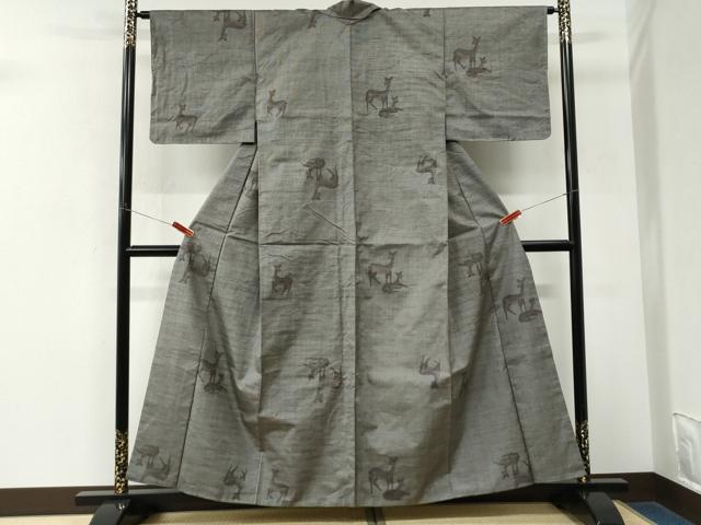 平和屋着物●上質な紬　鹿　正絹　逸品　未使用　CABM3720yc