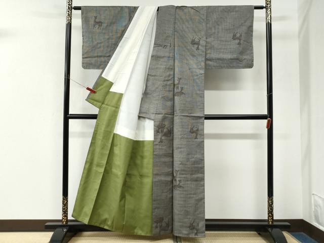 平和屋着物●上質な紬　鹿　正絹　逸品　未使用　CABM3720yc