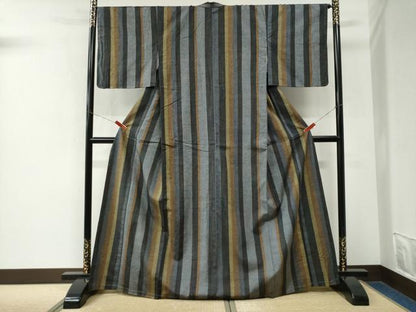 平和屋着物●上質な紬　縞　正絹　逸品　未使用　CABM3724yc