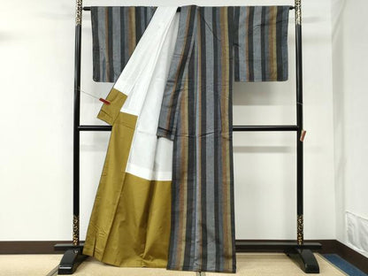 平和屋着物●上質な紬　縞　正絹　逸品　未使用　CABM3724yc