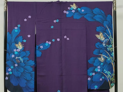 平和屋着物●豪華振袖　牡丹花蝶文　金銀彩　正絹　逸品　CABM3741yc