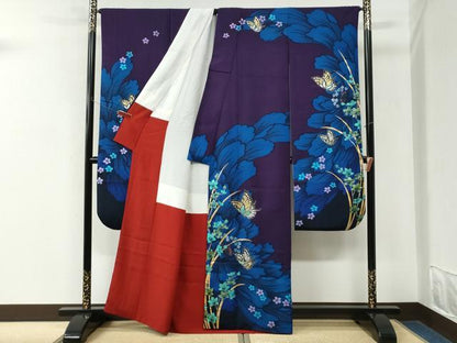 平和屋着物●豪華振袖　牡丹花蝶文　金銀彩　正絹　逸品　CABM3741yc