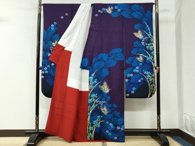 平和屋着物●豪華振袖　牡丹花蝶文　金銀彩　正絹　逸品　CABM3741yc