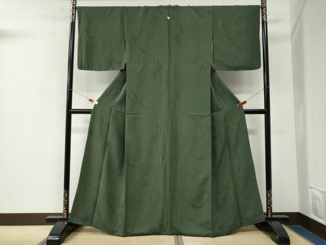 平和屋着物●上質な色無地　霞吉祥地紋　老竹色　正絹　逸品　CABM3742yc
