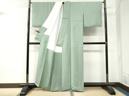 平和屋着物●上質な色無地　花唐草地紋　錆青磁色　正絹　逸品　CABM3745yc