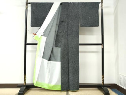 平和屋着物●江戸小紋　胴抜き仕立て　霞文　黒地　洗える着物　CABM3746yc