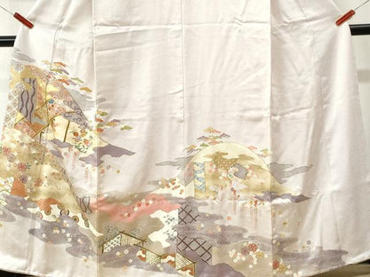 平和屋着物●豪華色留袖　駒刺繍　流水吉祥花唐草文　金彩　正絹　逸品　CABM3749yc