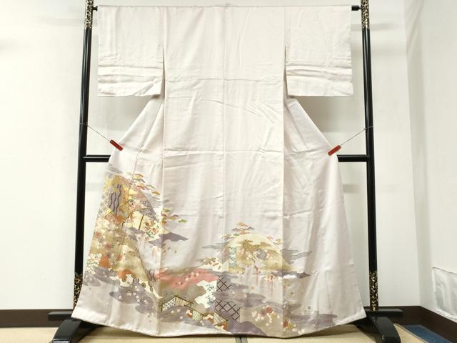 平和屋着物●豪華色留袖　駒刺繍　流水吉祥花唐草文　金彩　正絹　逸品　CABM3749yc