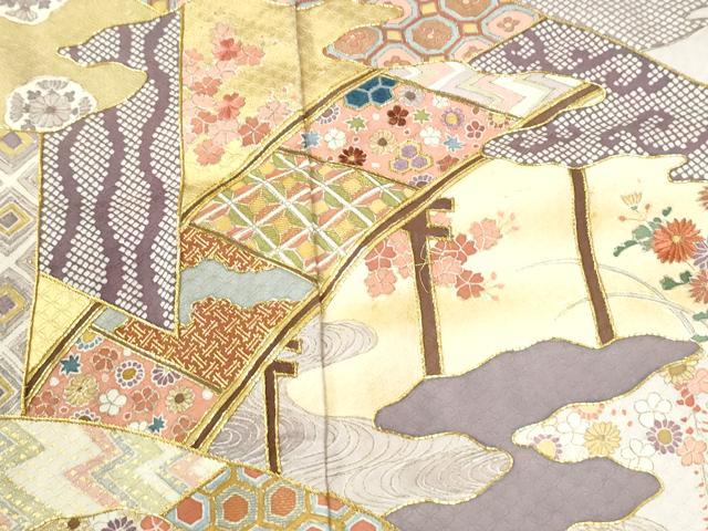 平和屋着物●豪華色留袖　駒刺繍　流水吉祥花唐草文　金彩　正絹　逸品　CABM3749yc