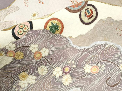 平和屋着物●豪華色留袖　駒刺繍　流水吉祥花唐草文　金彩　正絹　逸品　CABM3749yc